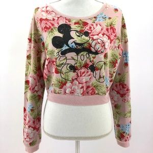Disney Mickey Mouse Crop Sweatshirt Pink Floral S